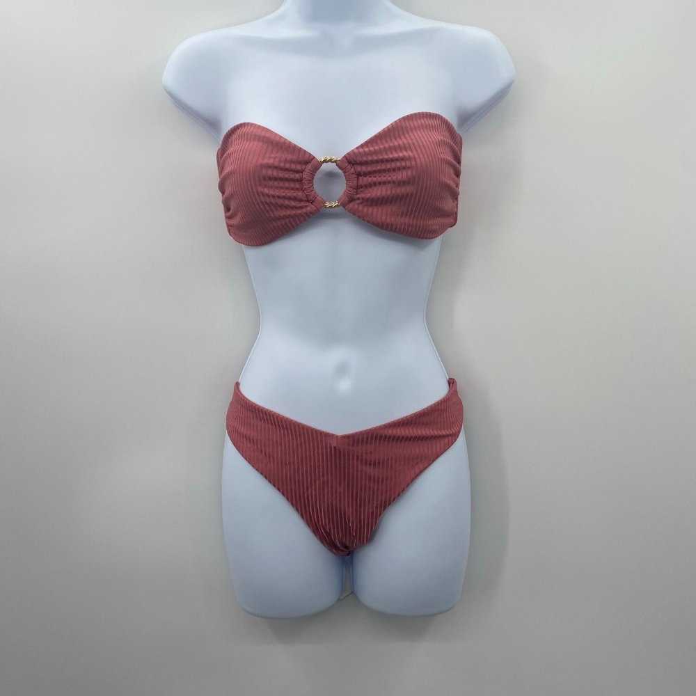 ONIA 2-PIECE BIKINI SWIM SUIT SHIMMER RIB DUSTY ROSE WOMENS M/L